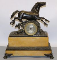 J. C. (Jaques) Cailly Paris - C19th French bronze and Sienna marble mantle clock, the case