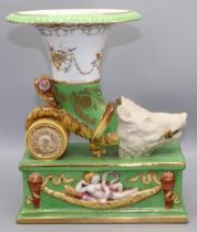 Sevres style porcelain Cornucopia vase, with bisque style Boars head mount, printed and painted with