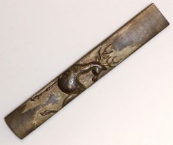 Japanese 17th century Kodzuka grip possibly by Mumia with deer wrapped around the tsuka with poem on