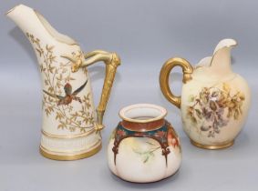 Royal Worcester blush ivory jug, decorated with flowers, shape 1116, H18.5cm Royal Worcester blush