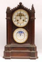 J. D. B. - late C19th French oak Gothic Revival mantle clock with Patent perpetual calendar,