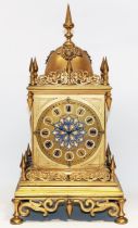 Aubert & Linton 252 Regent St, London - C19th ormolu and enamel Gothic revival mantel timepiece, the