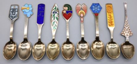 Collection of nine C20th Danish silver and enamel Christmas spoons for 1964-65, 1967-68, 1970,