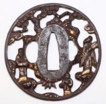 Japanese Sotem Sukashi iron tsuba, 17th century Edo period, signed `Soheishi Nyudo Sotem of Hikone