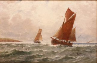 George Stanfield Walters (British 1838-1924); 'Lowestoft Boats off The Yorkshire Coast' oil on