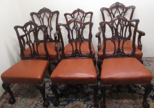 Set of six Chippendale style mahogany dining chairs (4+2) with serpentine top rails, Gothic