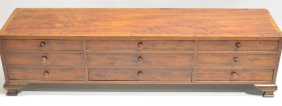 Early 19th Century mahogany bank of nine drawers containing a selection of sewing silk, and other