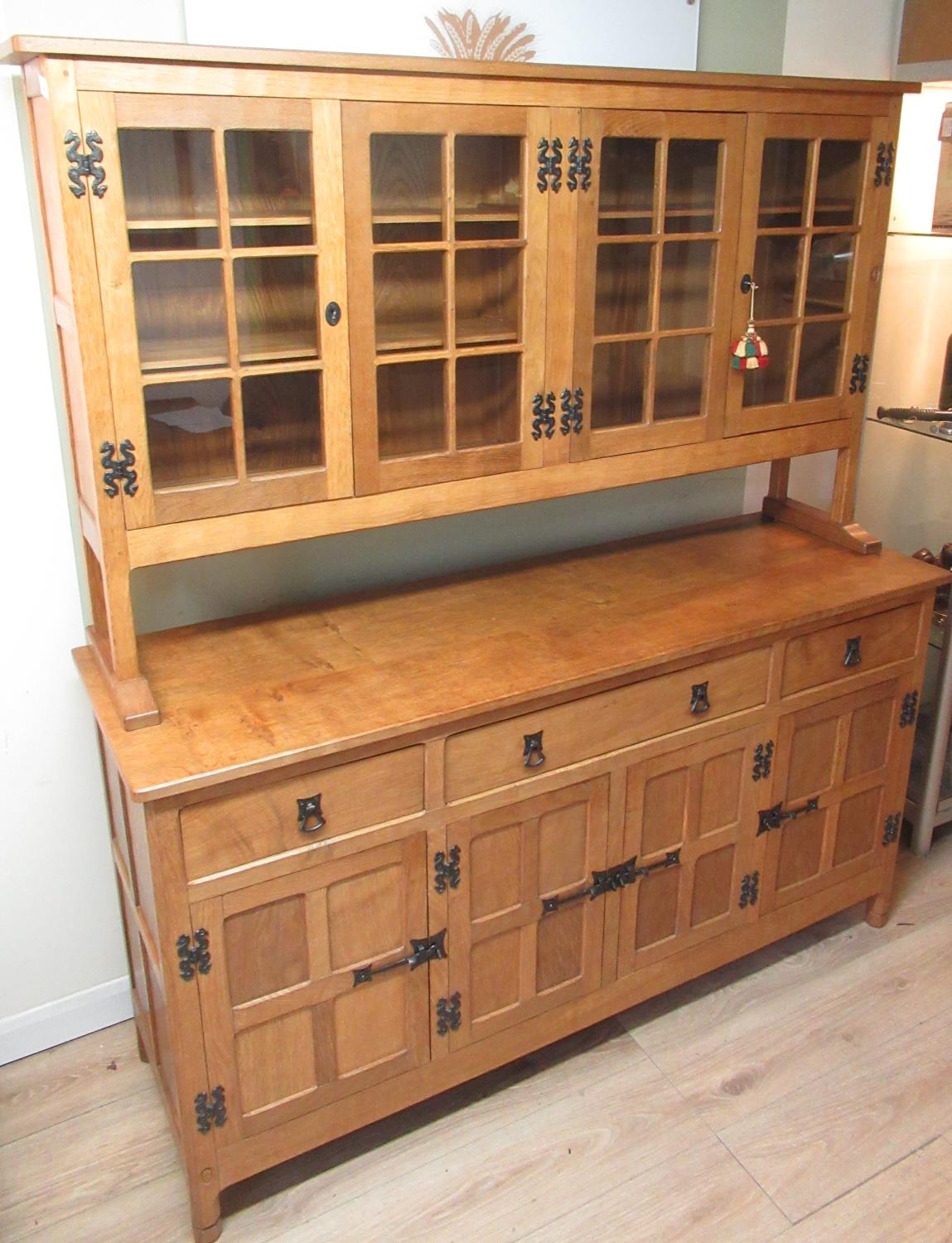 Alan Acornman Grainger, Acorn Industries Brandsby - an adzed panelled oak dresser, raised back