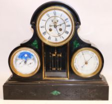 S. Marti et Cie retailed by Smith of Belfast - C19th slate and malachite mantle clock with perpetual