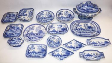 Large collection of Spode blue and white transfer printed Tiber pattern dinnerware incl; Soup tureen