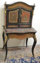 C19th French ebonised and gilt metal mounted red boulle serpentine side cabinet, with two shaped