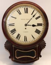 Henry Crouch Cardiff - William IV 8 day mahogany drop dial wall timepiece, brass inlaid case and