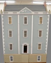Large wooden Regency town house Dolls House, front opening to seven rooms and two room basement,