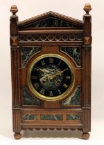 A. F - late C19th French walnut mantle clock, arched topped case with inset variegated marble panels