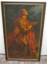 English School (C19th); Study of a Knight kneeling with palms front, oil on panel, with extensive