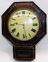 Victorian mahogany drop dial wall timepiece, octagonal brass inlaid case with framed pendulum