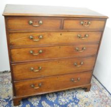 George 111 mahogany secretaire chest, moulded top above two short drawers and fall front writing