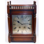 A. C - early C20th mahogany bracket clock, turned spindle gallery over dentil cornice and turned