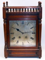 A. C - early C20th mahogany bracket clock, turned spindle gallery over dentil cornice and turned