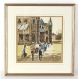 Property of a deceased estate - John Yardley (b.1933) - 'TOURISTS, SALISBURY' - watercolour, 9.65 by