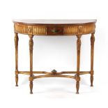 Property of a lady - a late 19th century painted satinwood & giltwood demi-lune console table,