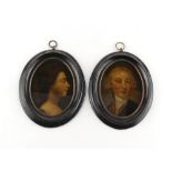 Property of a gentleman - a pair of George III ebonised oval framed mezzotints on glass depicting