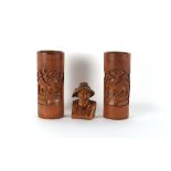 Property of a deceased estate - a pair of Chinese carved bamboo brush pots, 20th century, each
