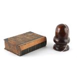 A large 19th century lignum vitae string box, 8ins. (20.3cms.) high; together with a damaged box
