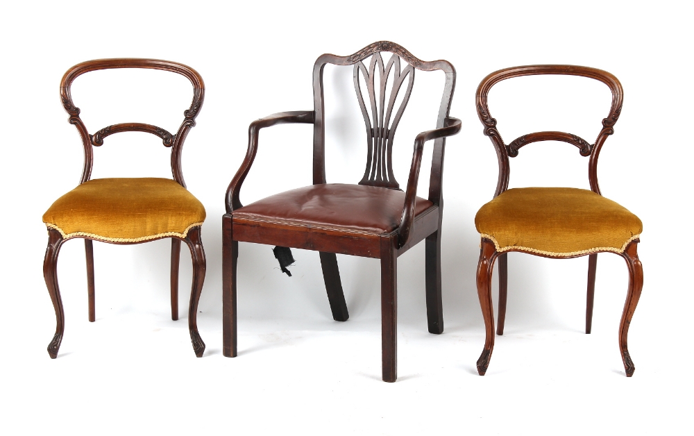 Property of a gentleman - a George III mahogany elbow chair; together with a pair of Victorian