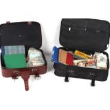 Property of a deceased estate - two suitcases containing assorted stamps, postcards, cigarette