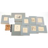 Property of a gentleman - seventeen mounted but unframed pencil sketches, together with a letter