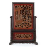 Property of a lady - a late 19th century Chinese carved & painted wood table screen, 29.75ins. (75.