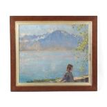 Property of a deceased estate - early 20th century - A GIRL ON THE BANKS OF LAKE GENEVA - oil on