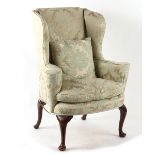 Property of a deceased estate - a George II style mahogany & upholstered wing armchair, with