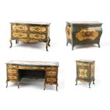 Property of a lady - a suite of Venetian painted furniture, early 20th century, comprising a bombe