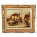 Property of a lady - Hungarian school (20th century) - WINTER SCENE WITH HORSES AND FIGURES IN