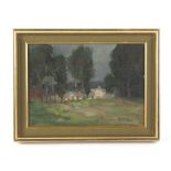 Property of a lady - Laura J. Loudon (c.1871-1945) - HOUSE IN LANDSCAPE - oil on board, 10 by 14ins.