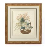 Property of a deceased estate - a Japanese embroidered silk picture depicting a basket of flowers,