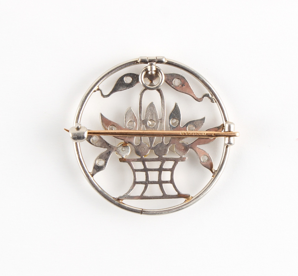 Tiffany & Co. - an early 20th century diamond & pearl brooch modelled as a basket of flowers in a - Image 2 of 2