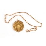 Property of a lady - a 1915 Austrian 4 ducats gold coin mounted in a 14ct gold rope-twist pendant