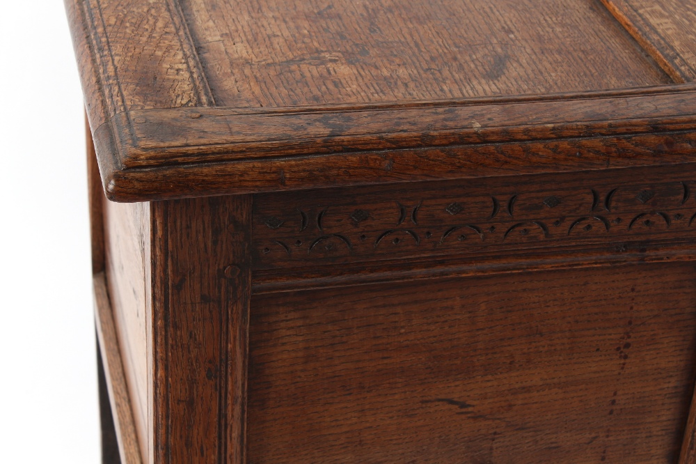 Property of a deceased estate - a late 17th / early 18th century oak coffer with three panel - Image 2 of 2