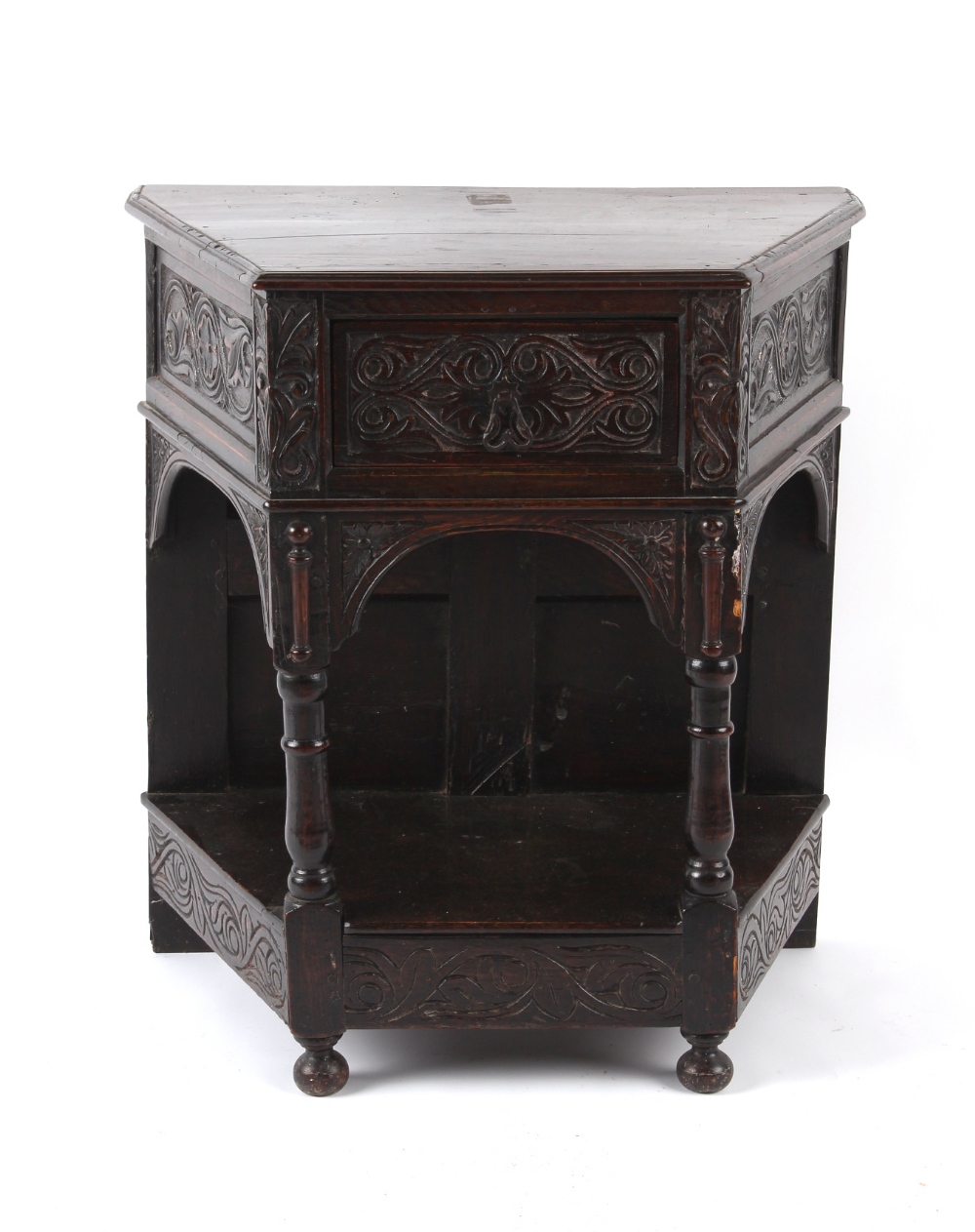 Property of a deceased estate - a James I carved oak credence table, circa 1620, with arcaded