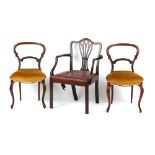 Property of a gentleman - a George III mahogany elbow chair; together with a pair of Victorian