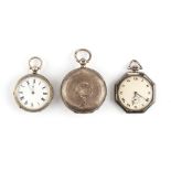 Property of a deceased estate - three silver cased pocket watches including an octagonal example (