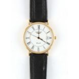 Property of a lady - a gent's Longines 18ct gold cased quartz wristwatch, with date aperture, on