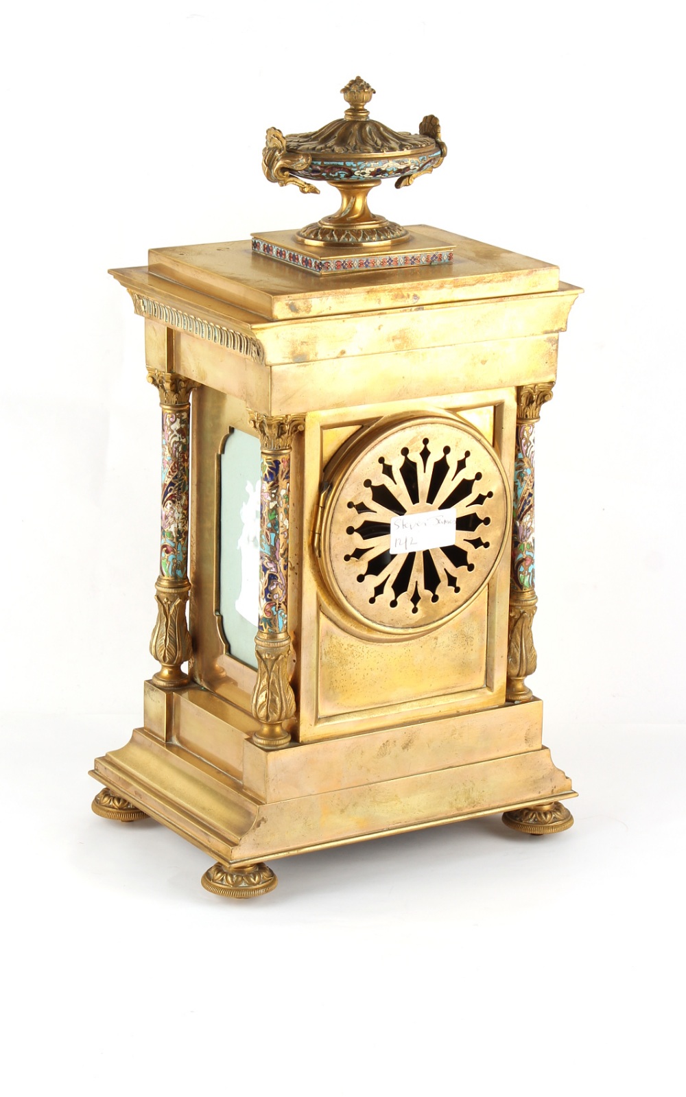Property of a deceased estate - a late 19th century French gilt brass & cloisonne cased mantel clock - Image 2 of 2