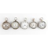 The Henry & Tricia Byrom Collection - a group of five fob watches, three with floral decorated