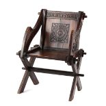Property of a gentleman - a carved oak Glastonbury chair, late 19th / early 20th century. Provenan