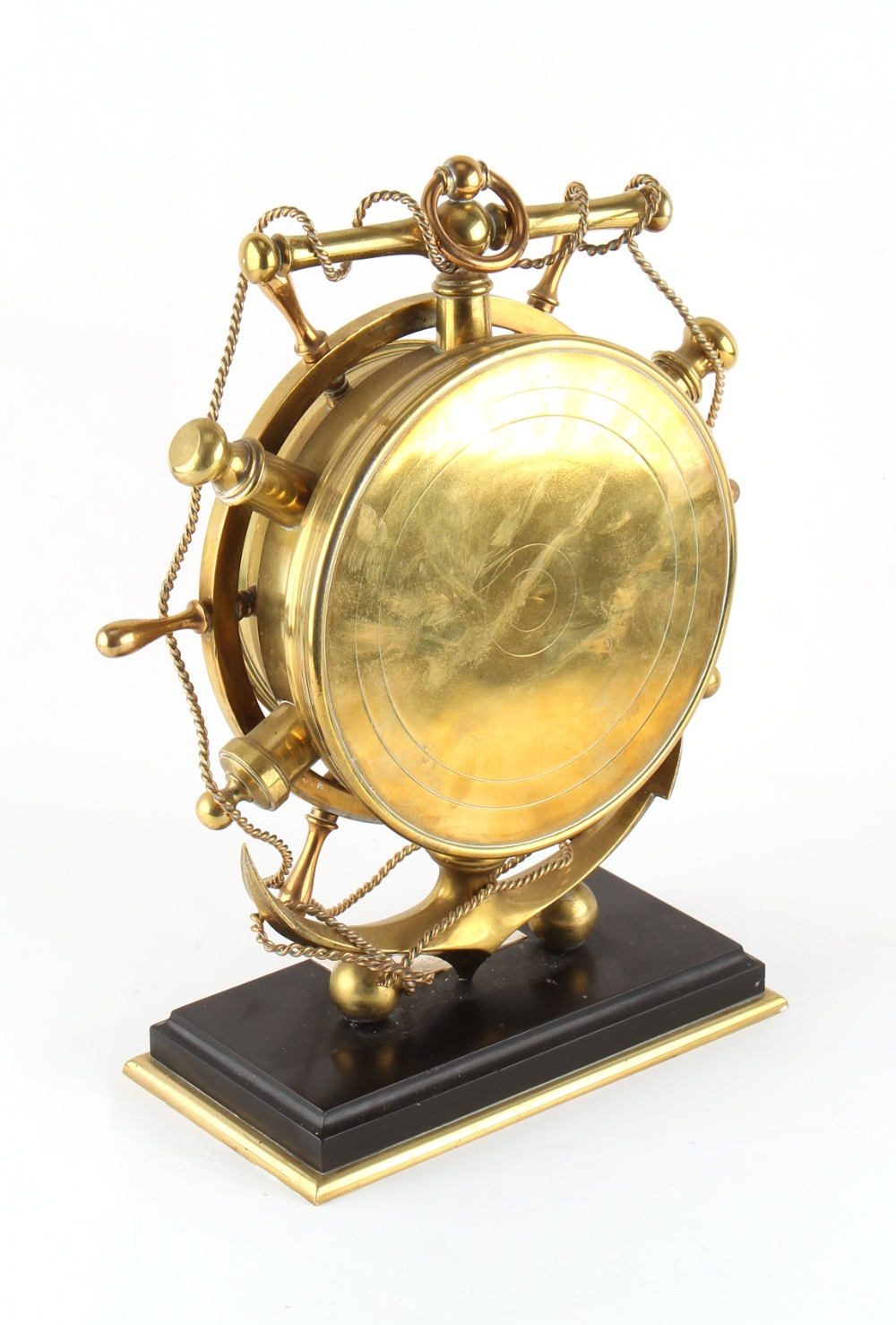Property of a deceased estate - a late 19th century brass ship's wheel mantel clock timepiece, the - Image 2 of 2