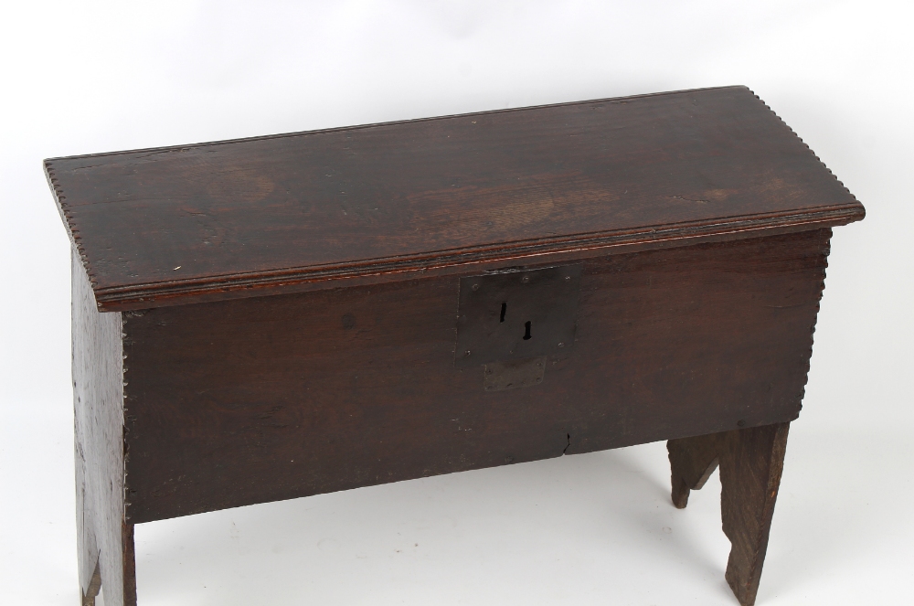 Property of a gentleman - a mid 17th century oak six plank coffer or boarded chest, of good - Image 2 of 2